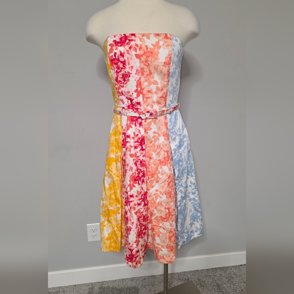 White House Black Market Multicolor Fresh Soft Cotton Strapless Dress Sz 6 - Picture 2 of 16